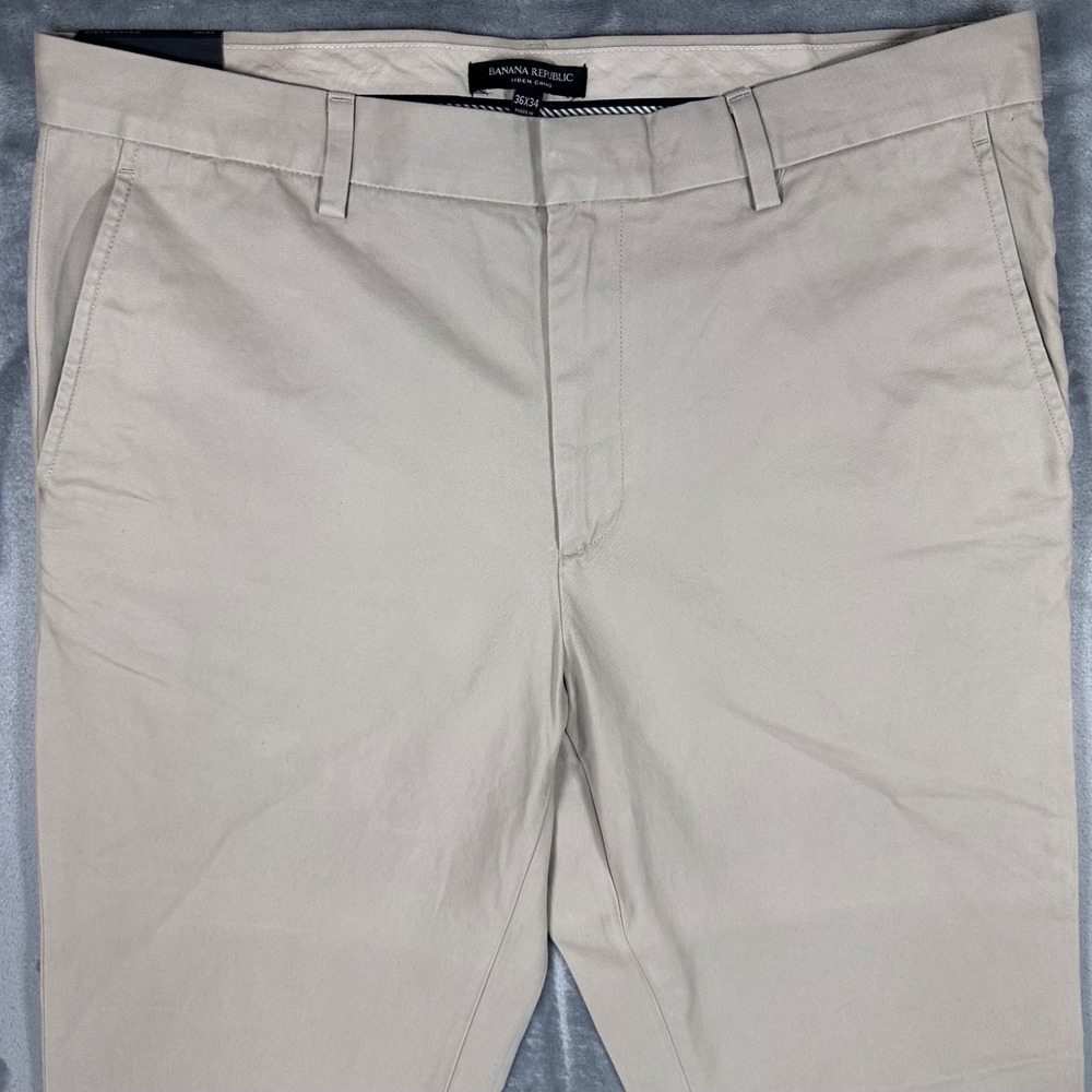 Banana Republic Aiden Chino Slim Fit Pants Mens 36x34 Tan Khaki Cotton New - Picture 2 of 14
